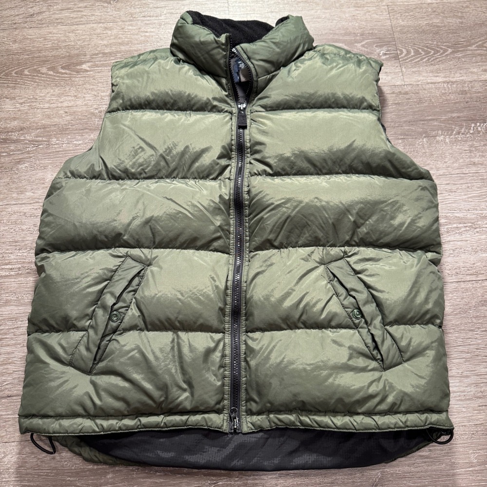 Vintage GAP Puffer Vest Mens M Green Down Filled Y2K Gorpcore Outdoor Full Zip
